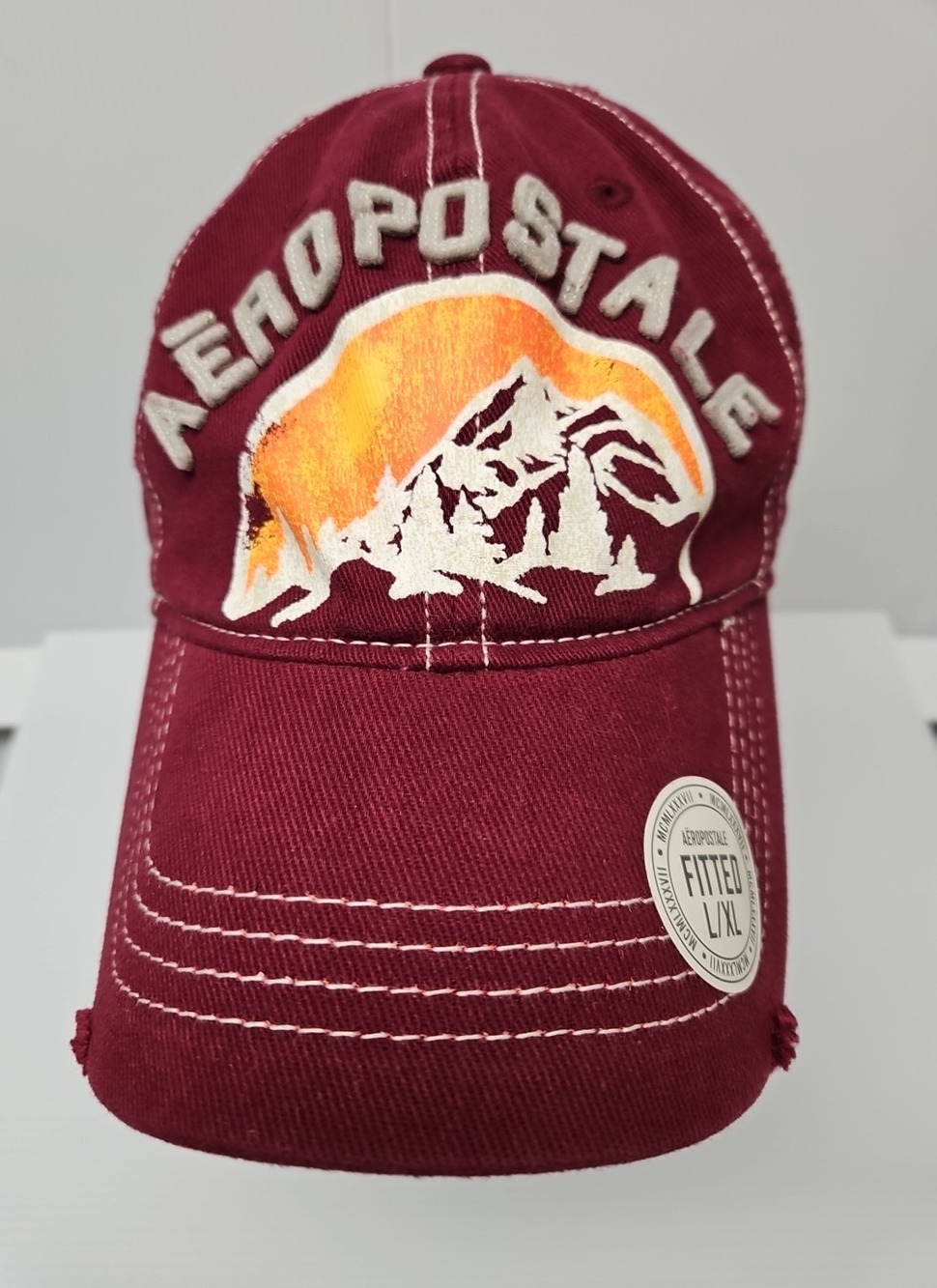 Aeropostale Distressed Hat Sz L/XL Baseball Ball Cap burgundy Gorpcore